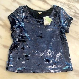 Anthropologie blue sequence top Leifsdottir - Size large New with Tags